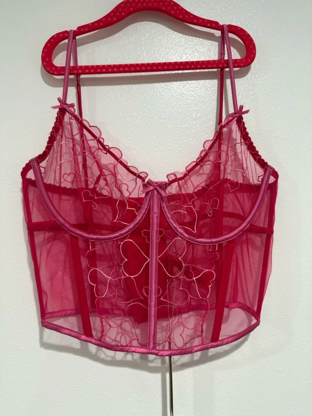 SKIMS Hot Pink Heart-Embroidered Longline Bustier - Picture 5 of 9